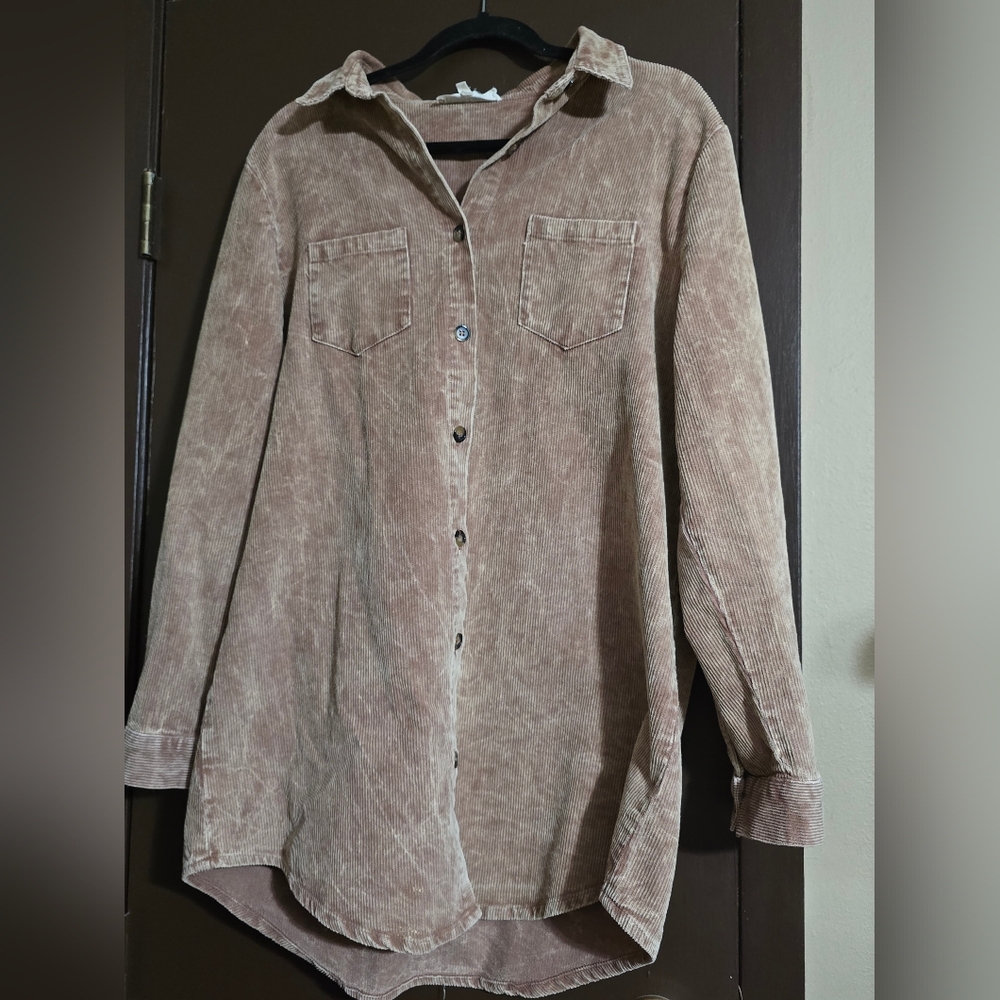 Peach Love California Corduroy Shacket Jacket Dusty Rose Size L